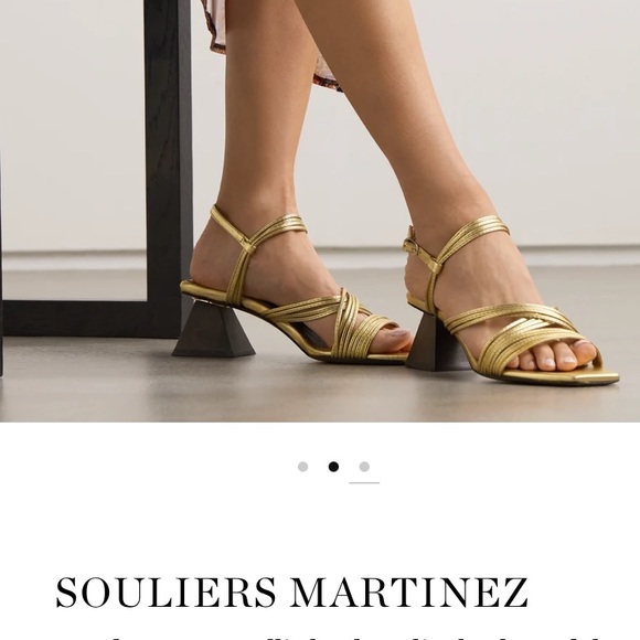 Souliers Martinez Penelope 55 Metallic Leather Slingback Sandals - Picture 7 of 9